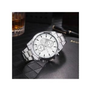 Men Classic Business Stainless Steel Band Mechanical Sport Quartz Watch Chronograph Silver for Men