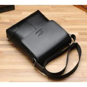 Crossbody Bag Men - Leather Messenger Sling with Multi-Pocket Design - Black