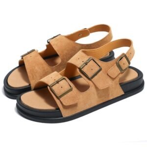 Men Sandals Slides Slipper Leather Soft Sole Slip-On Shoes For Women