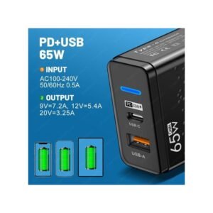 65W Super Fast Charge Adaptive Charging For Android& Iphones-Black