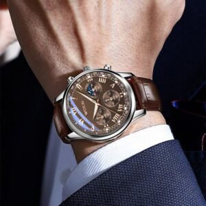 Men Classic Business Qualoty Leather Band Mechanical Sport Quartz Watch Luminous Calendar Chronograph For Men