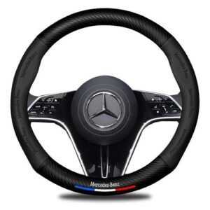 Mercedes Benz Carbon Fiber Genuine Leather Steering Wheel Cover Anti-Slip Tight Grip For Mercedes Benz Vehicles Steering Wheel Cover