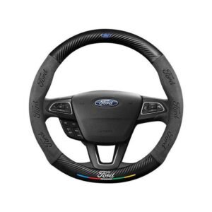 Ford Carbon Fiber Genuine Leather Steering Wheel Cover Anti-Slip Tight Grip For Ford Vehicles Steering Wheel Cover