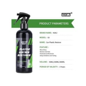 100ML Plastic Restorer Leather, Vinyl & Plastic Conditioner Restores, Conditions & Protects Car Interiors Non-Greasy UV Protection For Seats, Steering Wheels, & Trim