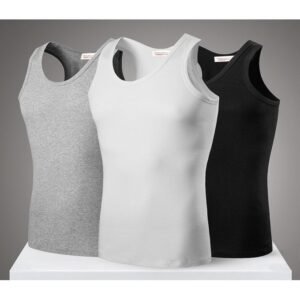 3-in-1 Underwear Set – Men’s White Fitted Cotton Singlets - Multicoloured