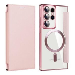 Samsung Case For Samsung Galaxy S24 Ultra Magsafe Slim Fit Flip Protective PU Leather Wallet Case Transparent Case With Card Slots RFID Anti-Theft Case Cover