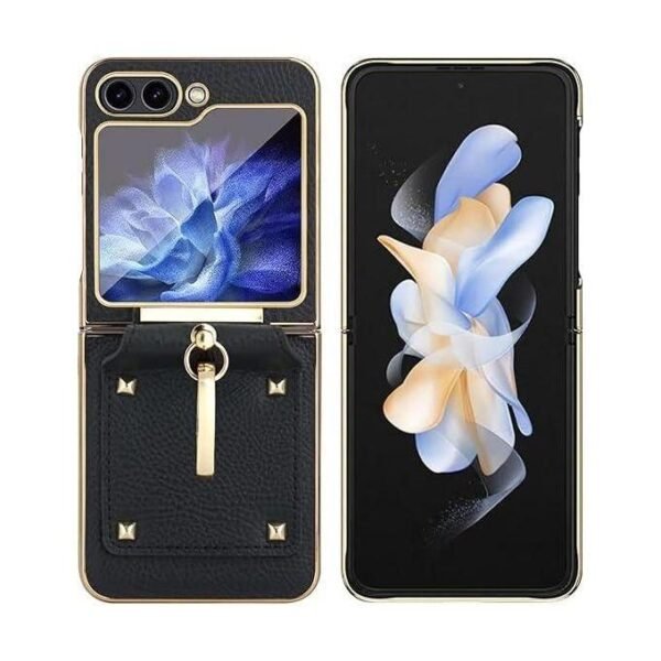 Samsung Galaxy Z Flip 5 5G Phone Case Slim Hard Cover With Ring Holder Premium Leather Case - Image 2