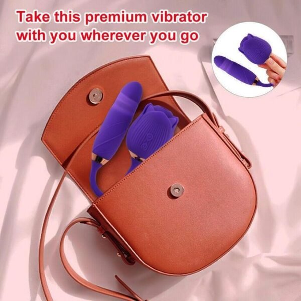 Rose Oral Clit Licking G-Spot Vibrator Dildo Sex Toys for Women Clitoris Stimulator Nipple Sucker Rose Vibrator With Dildo Thrusting Vibrator Rose Sex Toys Licking Nipple Breast Couple Erotic Sex Toy Waterproof 2 in 1 Rechargeable Handheld Massager - Image 3