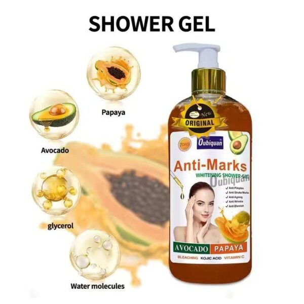 7 Days Anti-Marks Whitening Shower Gel Avocado Papaya Body Wash Anti Wrinkle Scrub Exfoliating Liquid Soap Skincare Soap Anti-Pimple Anti Ageing Anti-Blemish Bleaching Kojic Acid Vitamin C Bodywash Whitening Body Gel Liquid Soap - Image 2