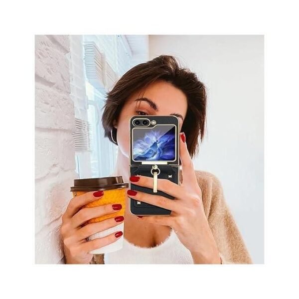 Samsung Galaxy Z Flip 5 5G Phone Case Slim Hard Cover With Ring Holder Premium Leather Case - Image 4