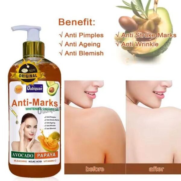 7 Days Anti-Marks Whitening Shower Gel Avocado Papaya Body Wash Anti Wrinkle Scrub Exfoliating Liquid Soap Skincare Soap Anti-Pimple Anti Ageing Anti-Blemish Bleaching Kojic Acid Vitamin C Bodywash Whitening Body Gel Liquid Soap - Image 3
