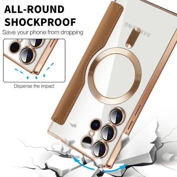 Samsung Case For Samsung Galaxy S24 Ultra Magsafe Slim Fit Flip Protective PU Leather Wallet Case Transparent Case With Card Slots RFID Anti-Theft Case Cover - Image 2