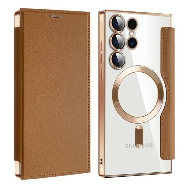 Samsung Case For Samsung Galaxy S24 Ultra Magsafe Slim Fit Flip Protective PU Leather Wallet Case Transparent Case With Card Slots RFID Anti-Theft Case Cover