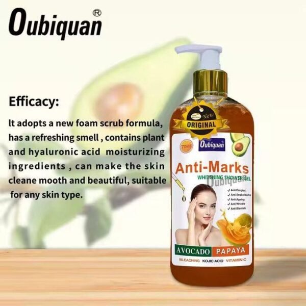 7 Days Anti-Marks Whitening Shower Gel Avocado Papaya Body Wash Anti Wrinkle Scrub Exfoliating Liquid Soap Skincare Soap Anti-Pimple Anti Ageing Anti-Blemish Bleaching Kojic Acid Vitamin C Bodywash Whitening Body Gel Liquid Soap - Image 4