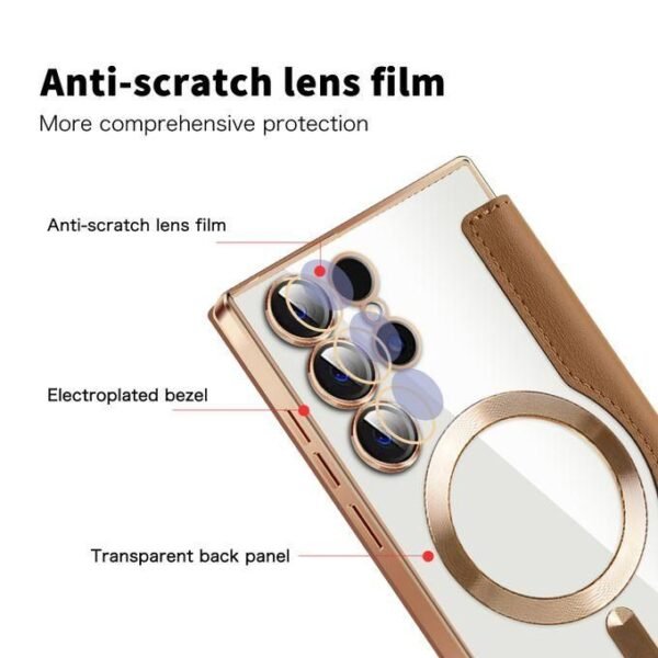 Samsung Case For Samsung Galaxy S24 Ultra Magsafe Slim Fit Flip Protective PU Leather Wallet Case Transparent Case With Card Slots RFID Anti-Theft Case Cover - Image 5
