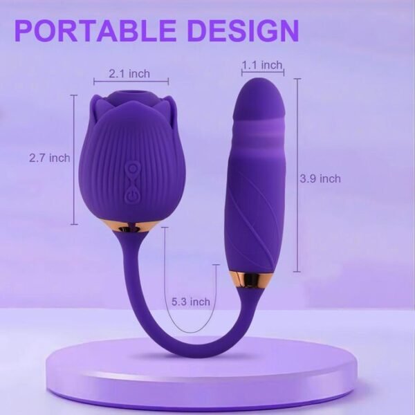 Rose Oral Clit Licking G-Spot Vibrator Dildo Sex Toys for Women Clitoris Stimulator Nipple Sucker Rose Vibrator With Dildo Thrusting Vibrator Rose Sex Toys Licking Nipple Breast Couple Erotic Sex Toy Waterproof 2 in 1 Rechargeable Handheld Massager - Image 6