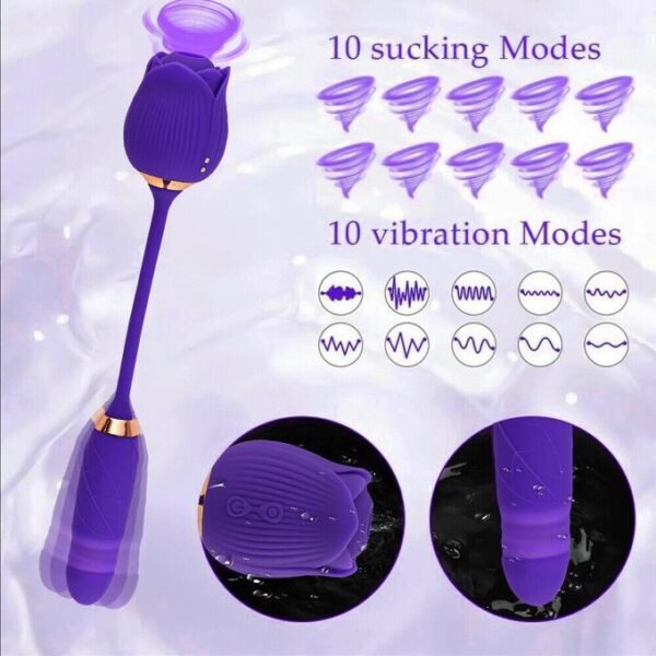 Rose Oral Clit Licking G-Spot Vibrator Dildo Sex Toys for Women Clitoris Stimulator Nipple Sucker Rose Vibrator With Dildo Thrusting Vibrator Rose Sex Toys Licking Nipple Breast Couple Erotic Sex Toy Waterproof 2 in 1 Rechargeable Handheld Massager - Image 7