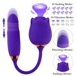 Rose Oral Clit Licking G-Spot Vibrator Dildo Sex Toys for Women Clitoris Stimulator Nipple Sucker Rose Vibrator With Dildo Thrusting Vibrator Rose Sex Toys Licking Nipple Breast Couple Erotic Sex Toy Waterproof 2 in 1 Rechargeable Handheld Massager