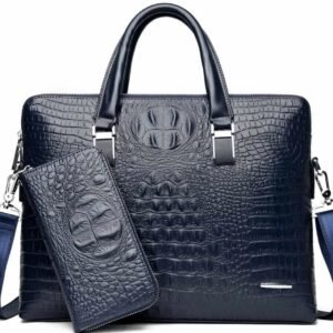 Crocodile Leather Business Briefcase – Men’s Office Bag with Mini Wallet - Blue